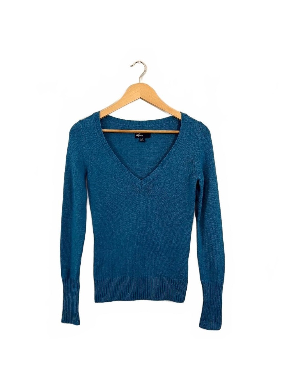 Y2K American Eagle Blue Wool V-neck Sweater 2000’s Preppy Winter
